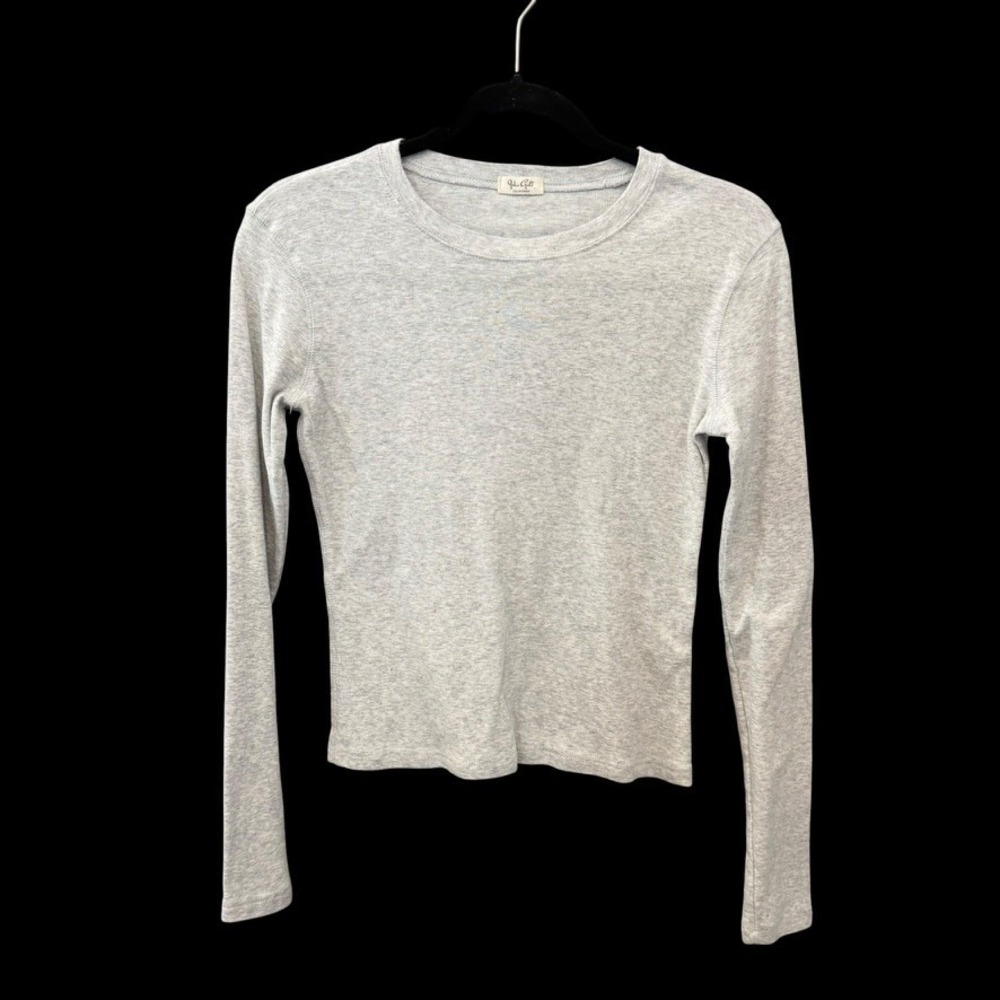 John Galt Long Sleeve Ribbed Tee One Size Gray Cotton Layering Basic Casual